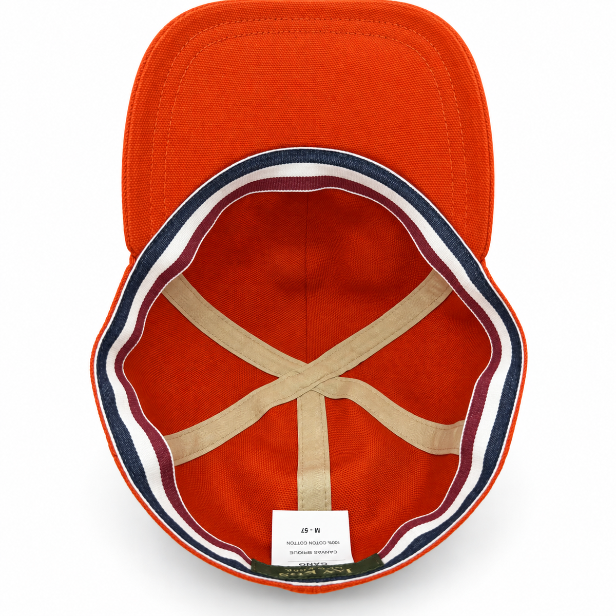 Orange French canvas cap, interior view